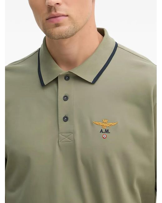 Aeronautica Militare Green Polo À Logo Brodé for men