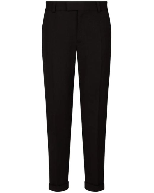 Dolce & Gabbana Black Pressed-Crease Tapered Trousers for men