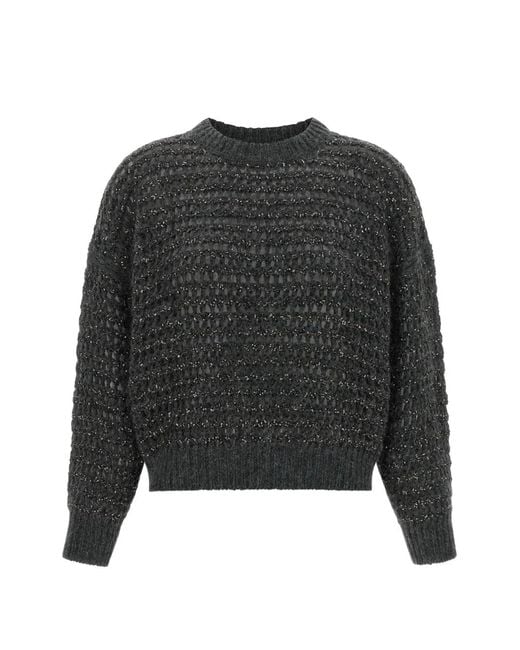 Brunello Cucinelli Black Sequin-Embellished Open-Mesh Sweater