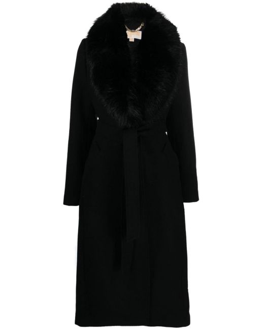 MICHAEL Michael Kors Black Faux-fur Collar Coat