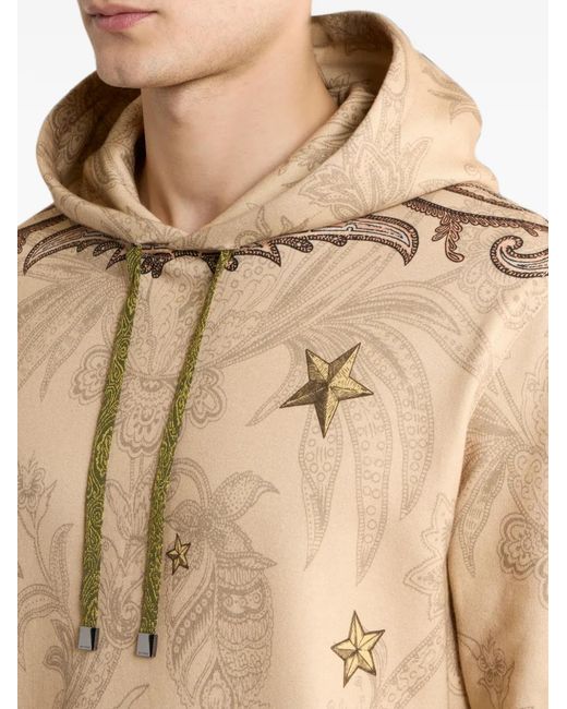 Etro Metallic Sweat-Shirt À Capuche En Coton Mélangé Avec Imprimé Pegaso for men