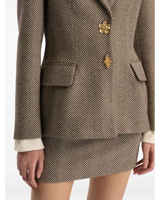 Oscar de la Renta Green Floral Button Jacket