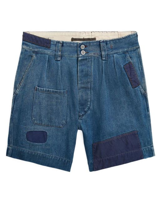 RRL Blue Patchwork-design Shorts for men