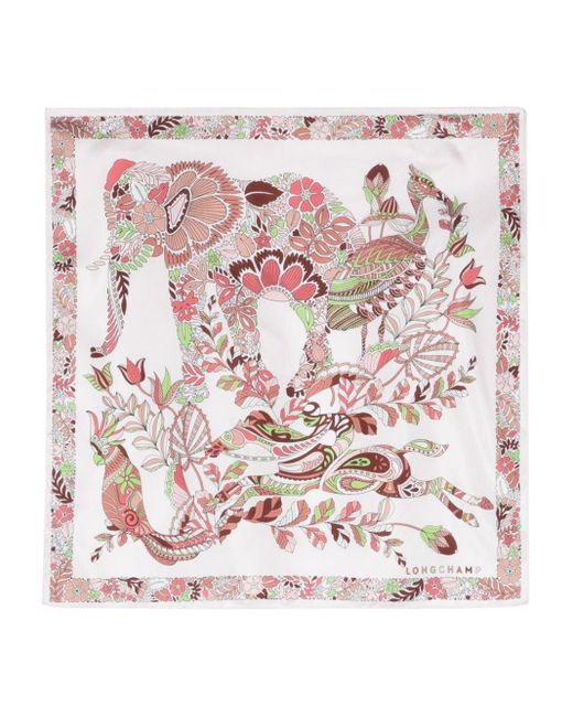 Longchamp Pink Forêt 50 Floral-print Silk Scarf
