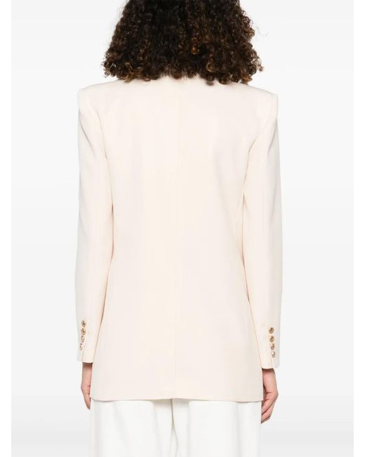 Elisabetta Franchi Natural Contrasting-Stitching Virgin-Wool Blazer