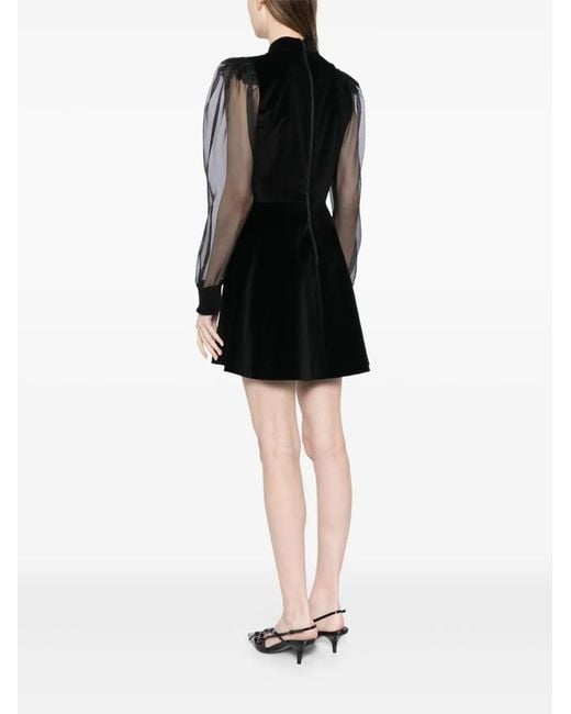 Alice + Olivia Black Paulette Mock-Neck Puff-Sleeve Dress