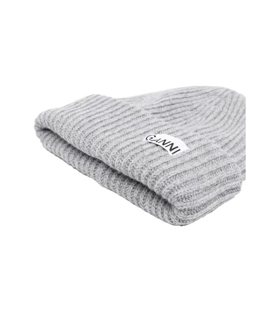 Ganni Gray Mixed Cap Wool