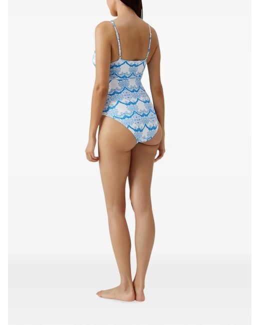 Melissa Odabash Blue Panarea Floral-Print Swimsuit