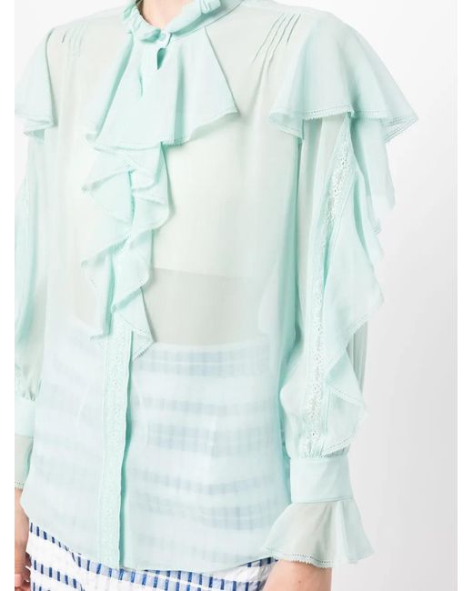 Shiatzy Chen Blue See-Through Silk Shirt