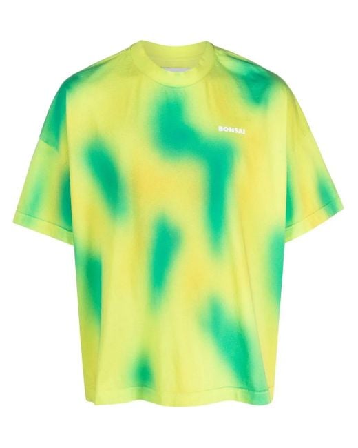 Bonsai Green Logo-Print Abstract Pattern T-Shirt for men