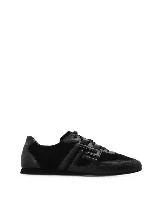 Balmain Black Logo-Patch Leather Sneakers for men
