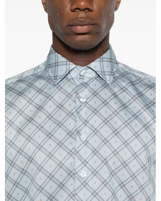 Etro Blue Paisley-Print Checked Shirt for men