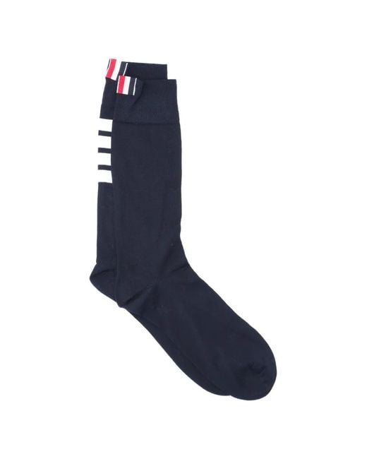 Thom Browne Black Lightweight Cotton 4-Bar Mid-Calf Socks for men