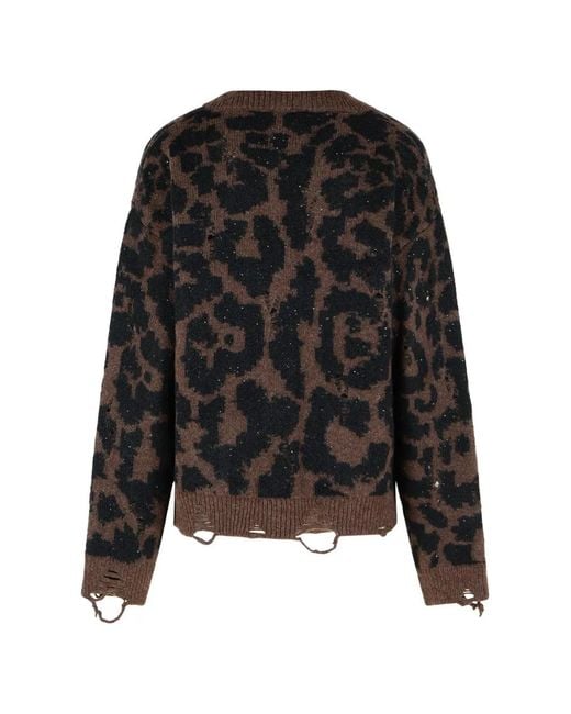 Laneus Black Leopard-Pattern Cardigan for men