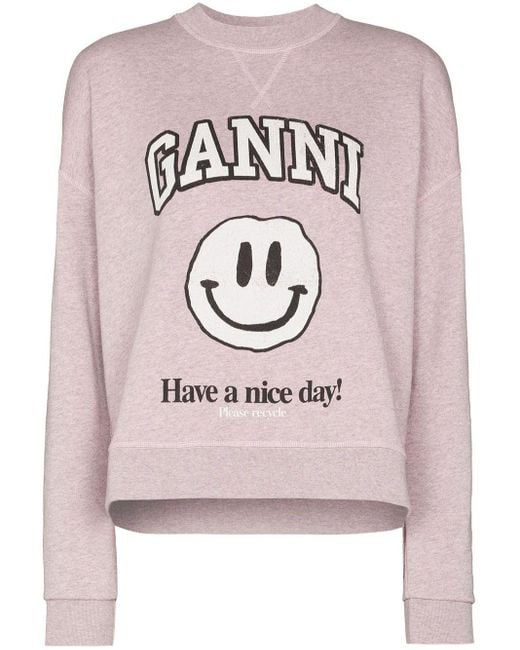 Ganni Pink Smiley Print Sweatshirt