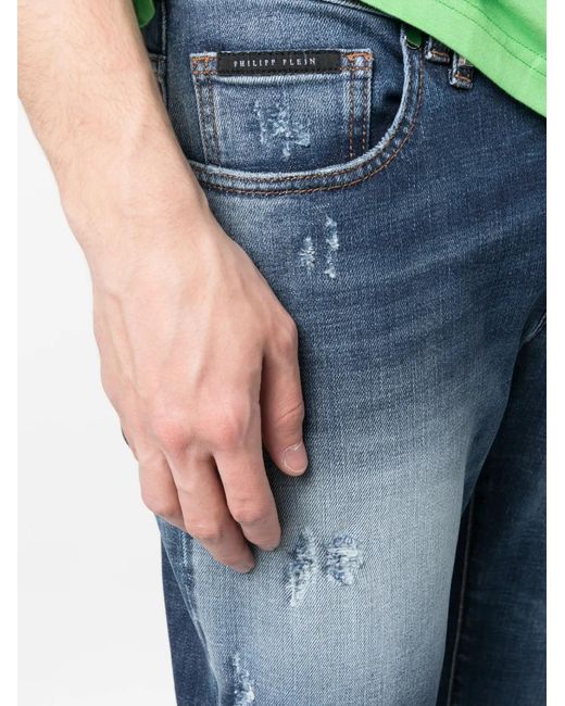 Philipp Plein Blue Logo-Patch Straight-Leg Jeans for men