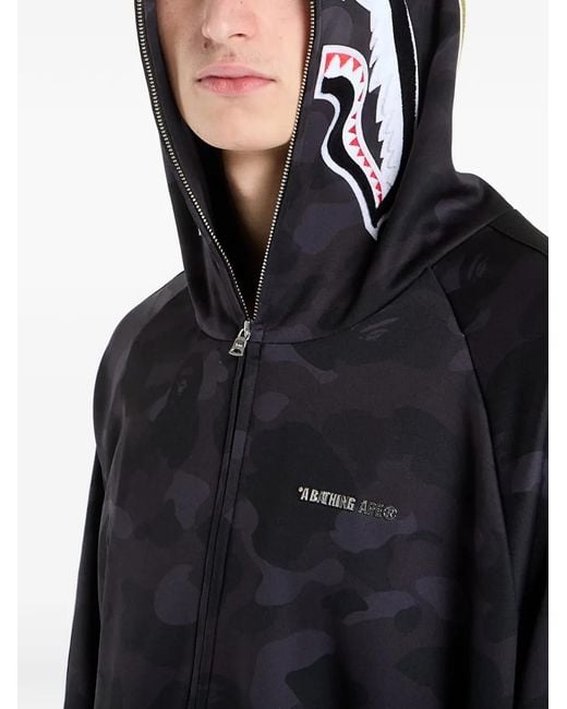 A Bathing Ape Gray Camo-Print Shark-Motif Hoodie for men