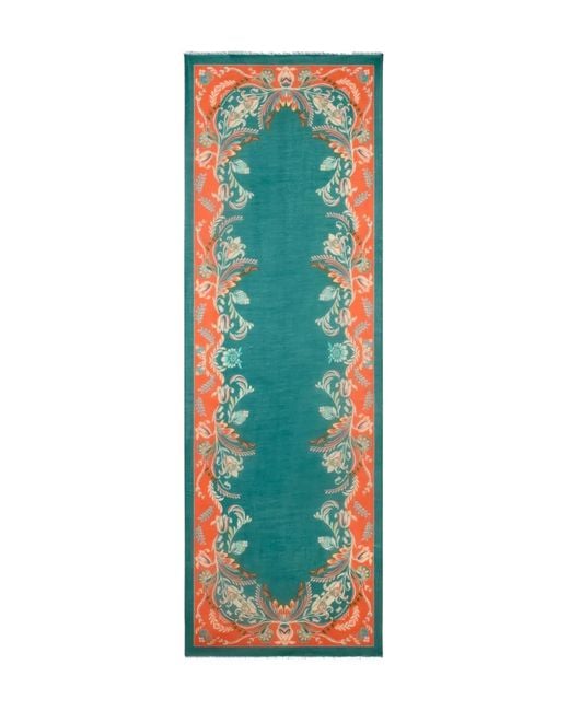 Etro Blue Cashmere-Blend Scarf With Daffodil Motif