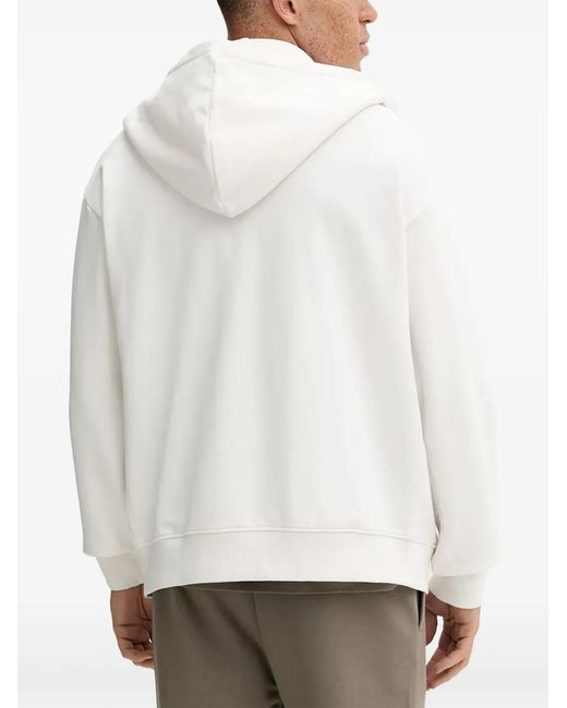 HUGO White Zip Hooded Logo Printed Hoodie for men