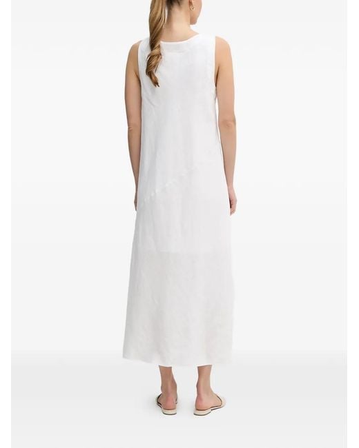 DKNY White V-Neck Sleeveless Midi Dress