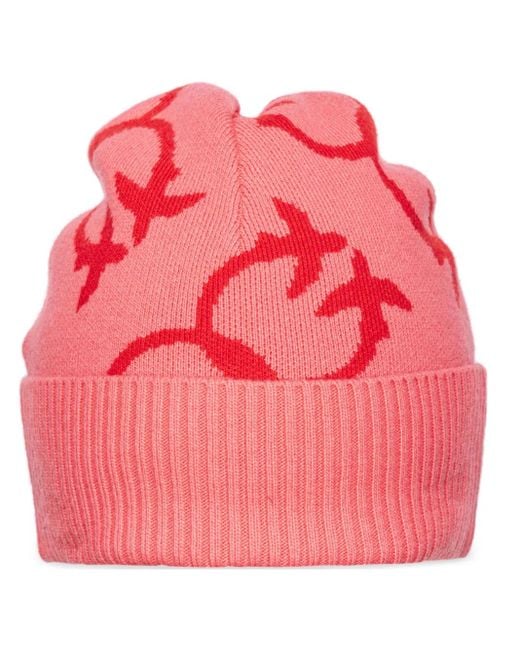 Pinko Pink Logo-Jacquard Beanie Hat