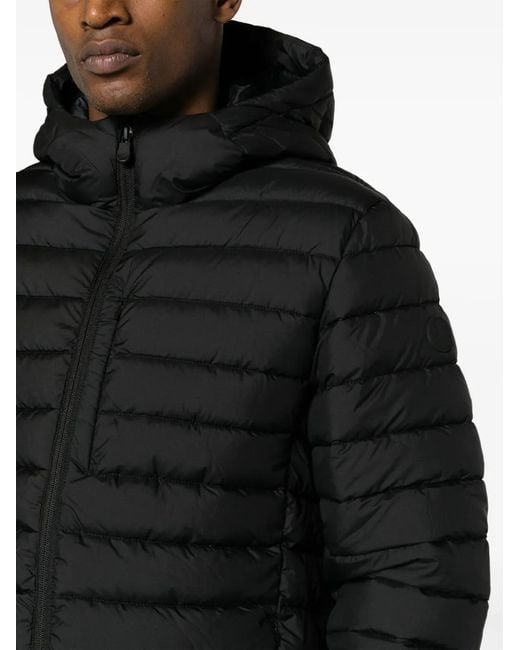 Save The Duck Black Logo-Patch Padded Hooded Jacket for men