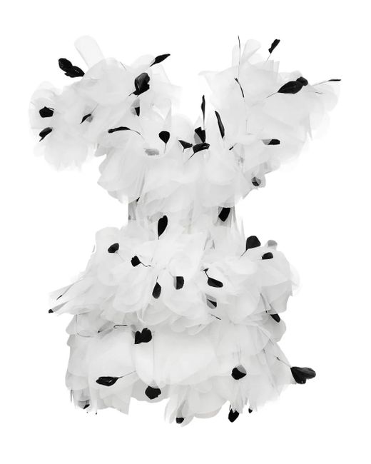 Ana Radu White Feather-Embellished Ruffled Dress