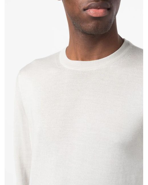 Fedeli White Ribbed Crew Neck Jumper for men