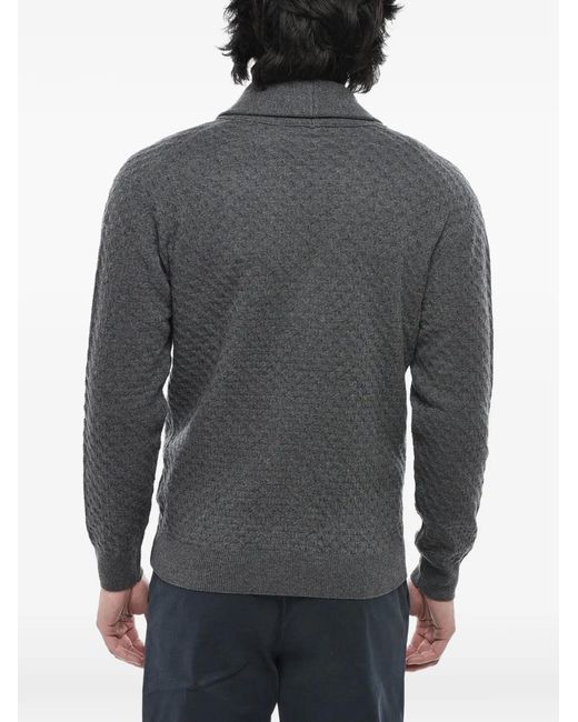 Paolo Pecora Gray V-Neck Waffle-Knit Cardigan for men
