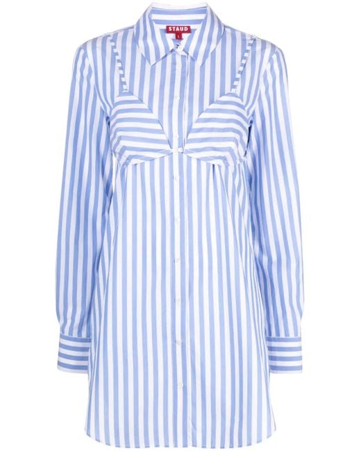 Staud Blue Alita Striped Poplin Shirtdress
