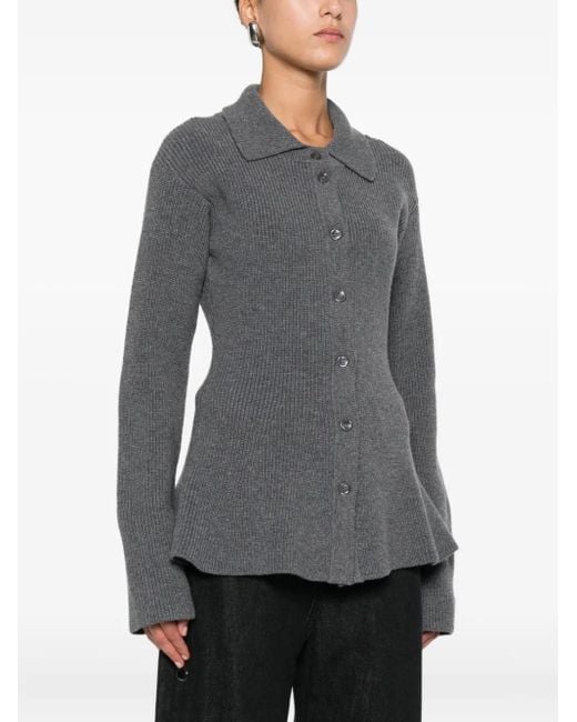 Rohe Gray Ribbed Button Top