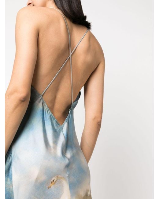 Roberto Cavalli Blue Painterly-print Silk Maxi Dress