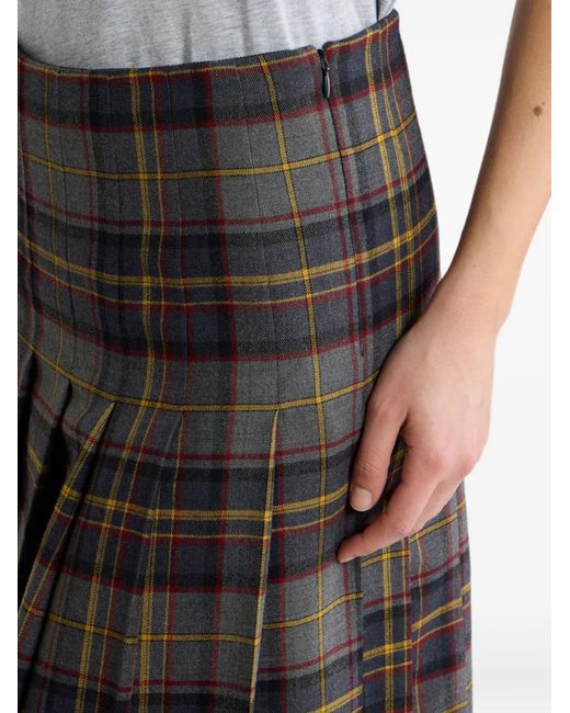Etro Gray Jupe Courte Plissée En Laine Stretch À Motif À Carreaux