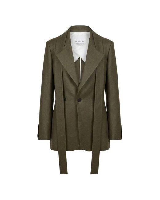Sa Su Phi Green Scarf-Detail Wool Blazer