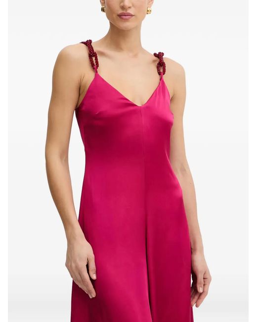 SIMONA CORSELLINI Red Bead-Embellished Satin Jumpsuit