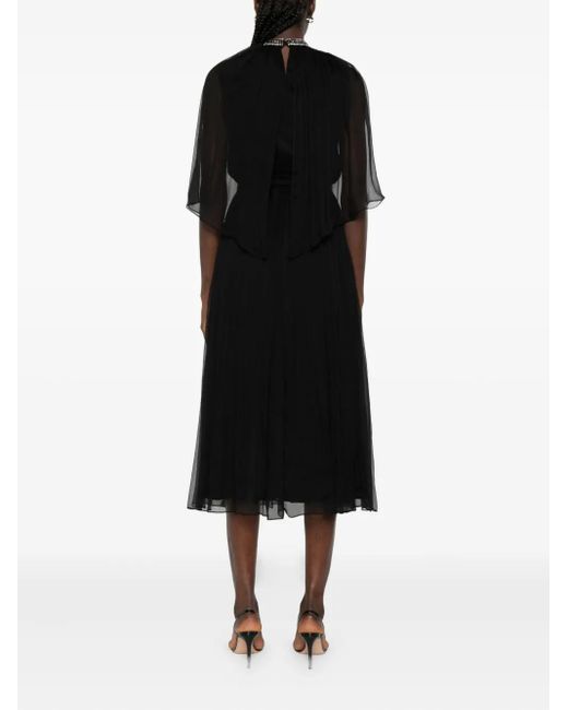 Nissa Black Crystal-Detail Silk Midi Dress