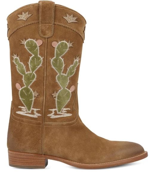 Sartore Brown Cactus-Embroidered Boots
