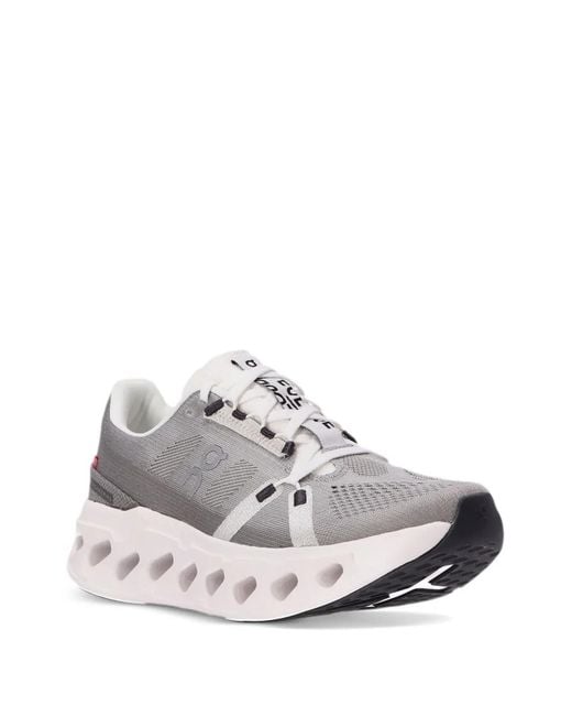 On Shoes White Mesh Lace-Up Trainers with Perforated Detailing