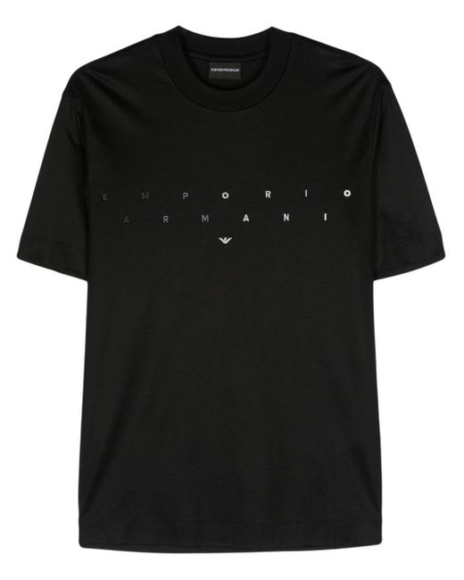 Emporio Armani Black Logo-embroidered Crew-neck T-shirt for men