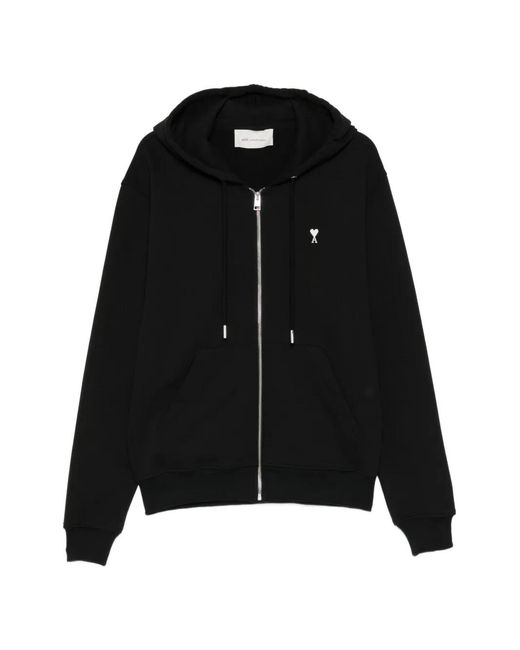 AMI Black Logo-Embroidered Hoodie