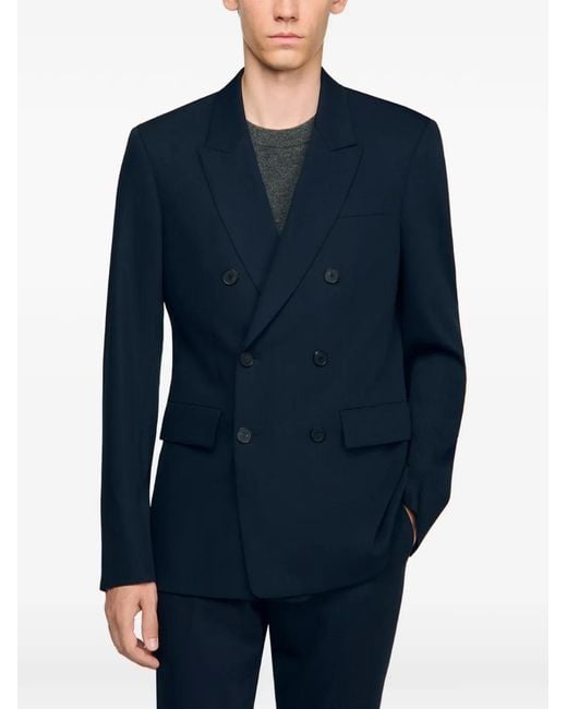Sandro Blue Double-Breasted Suit Jacket for men