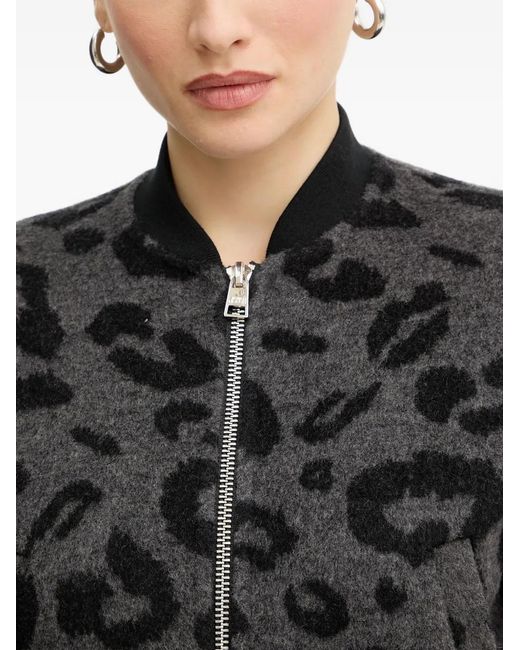 Silvian Heach Black Leopard-Print Zip Jacket