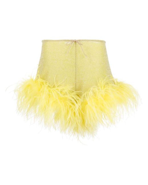 Oseree Yellow Feather-detail Short Shorts