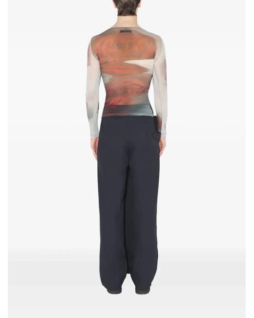 Jean Paul Gaultier Red Long-Sleeve Semi-Sheer Top
