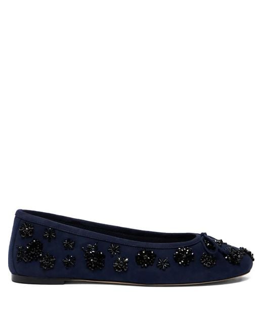 Stuart Weitzman Blue Prima Bow Embroidered Flats