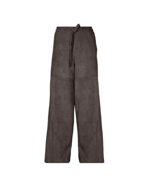 Desa Nineteenseventytwo Brown Tie-Waist Suede Palazzo Trousers