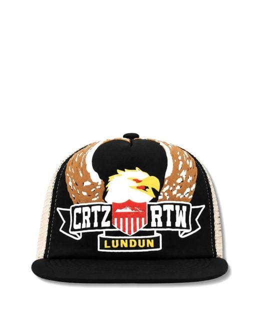 corteiz Black Dipset Logo-Print Trucker Cap