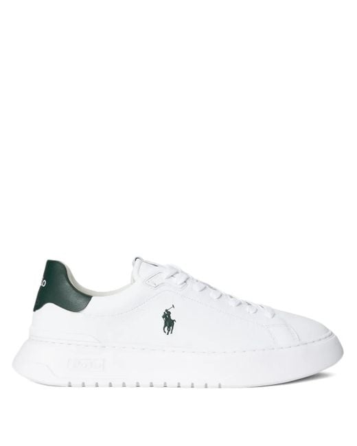 Polo Ralph Lauren White Polo Player Logo Leather Sneakers for men