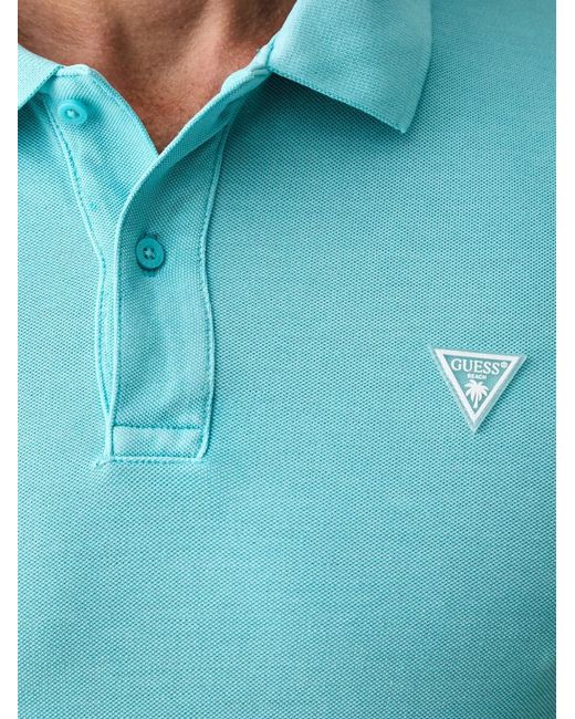 Guess Blue Logo-Patch Polo Shirt for men