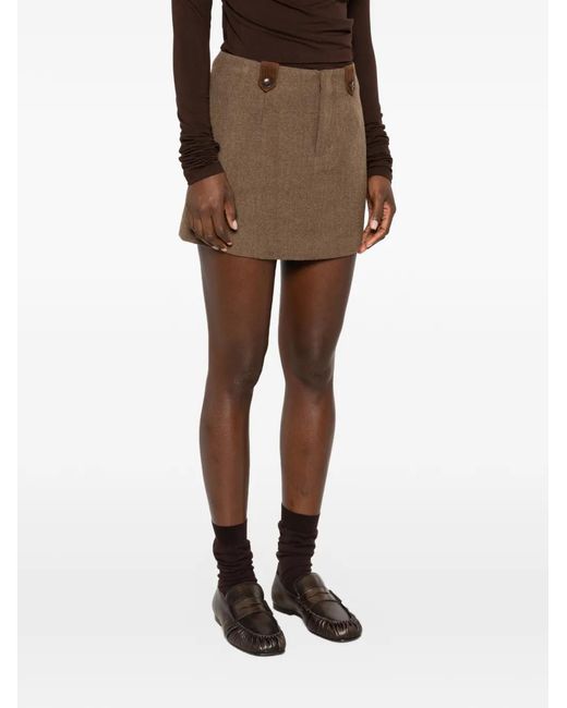 ELEH Brown Herringbone Button-Tab Skirt